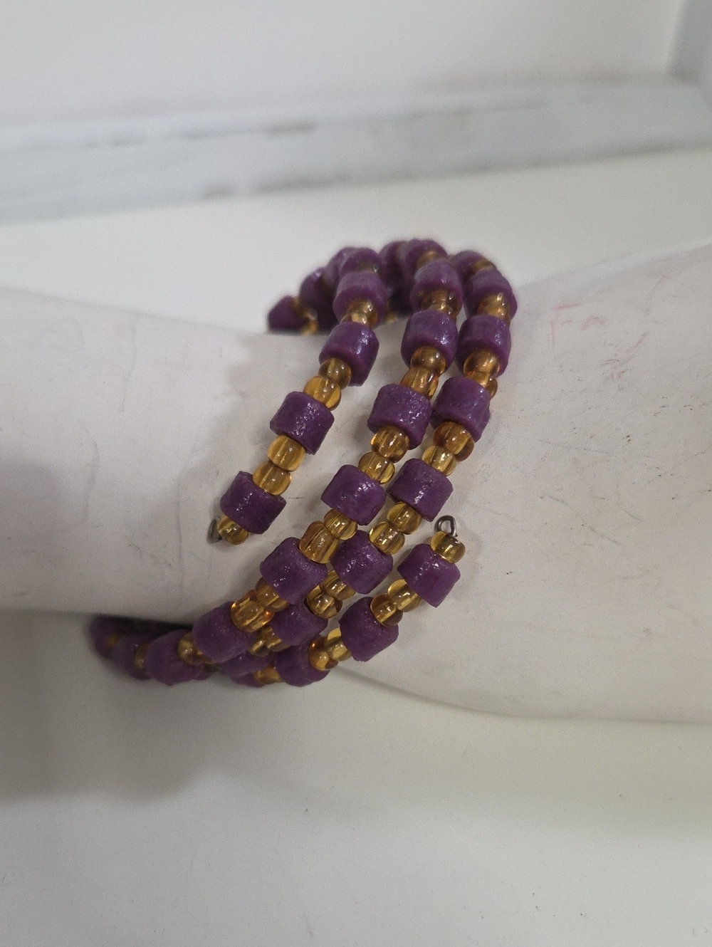 Hand Crafted Purple and Gold Bead Coil Bracelet [1354]